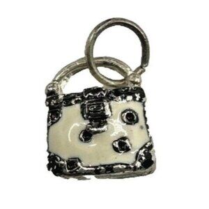 Dainty Silver Tone Mini Purse Charm Pendant for Jewelry Accessory Cream Enamel